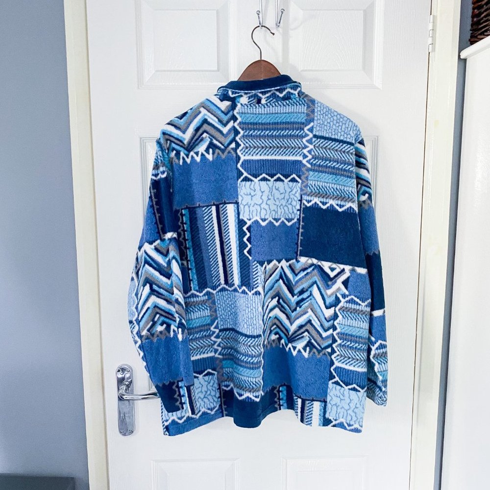 Vintage 90s patchwork collared fleece jacket in blue - Picture 5 of 5